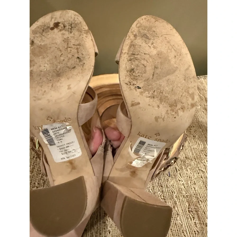 Kate Spade Orchid Suede Sandal In Fawn Blush Kid Suede Block Heels Sz 9